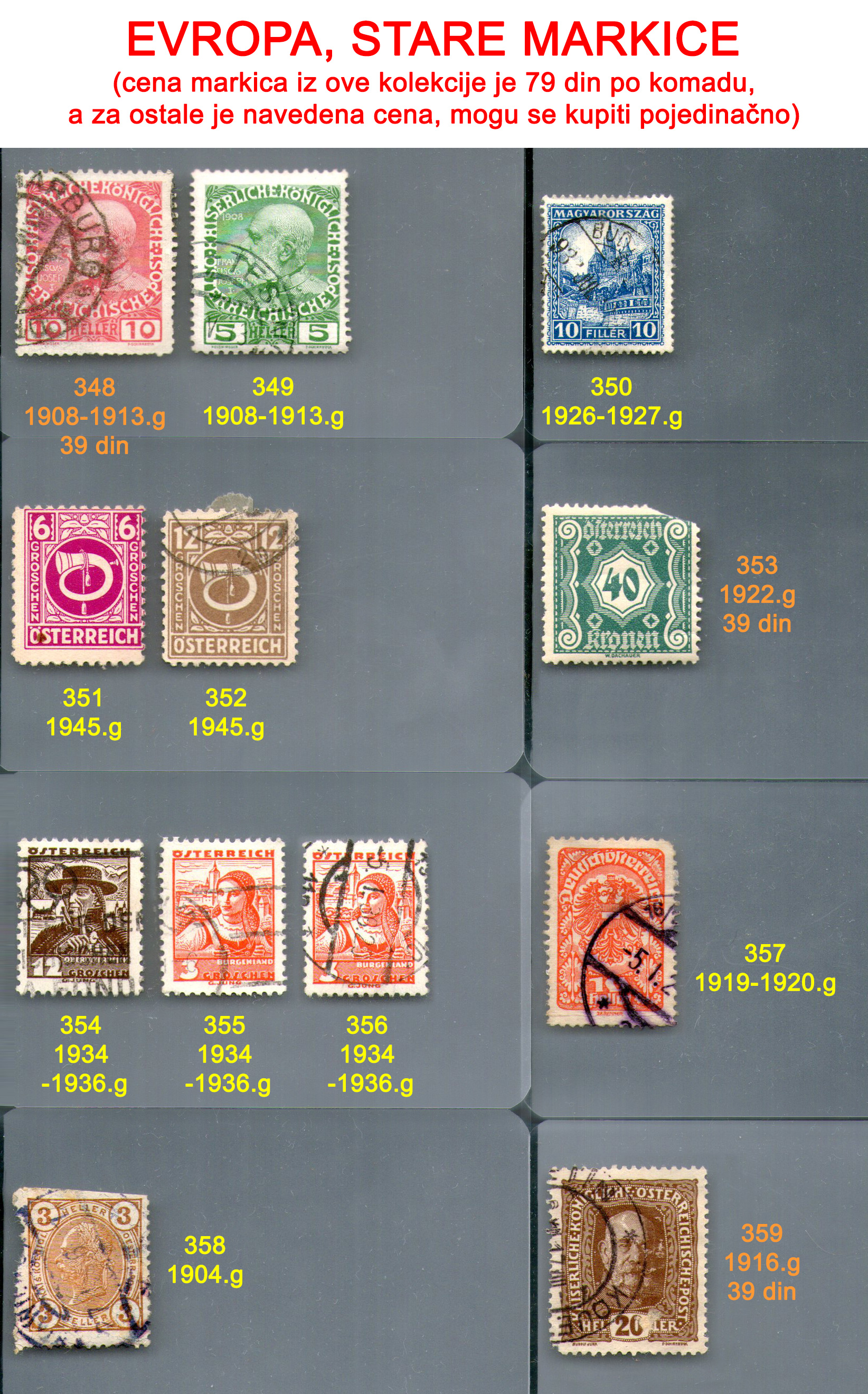 Stare po�tanske markice, Evropa